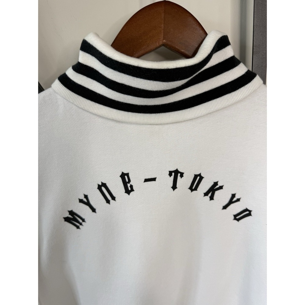 MYNE White/Black Cotton Knit Striped Collar Pullover Sweatshirt Men's Sample - Picture 3 of 6